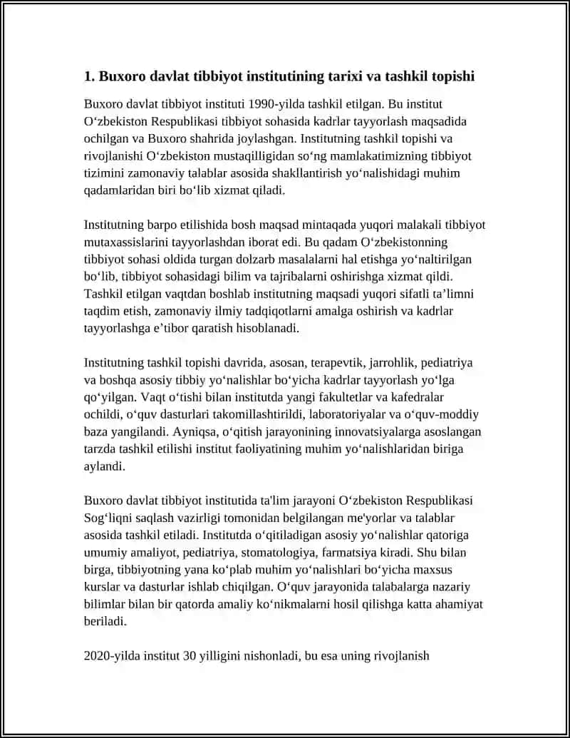 BUXORO DAVLAT TIBBIYOT INSTITUTI MUSTAQIL ISH 3