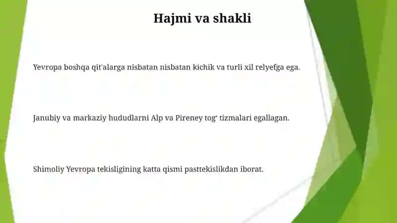 Yevropaga umumiy tabiiy geografik tavsif berish 3