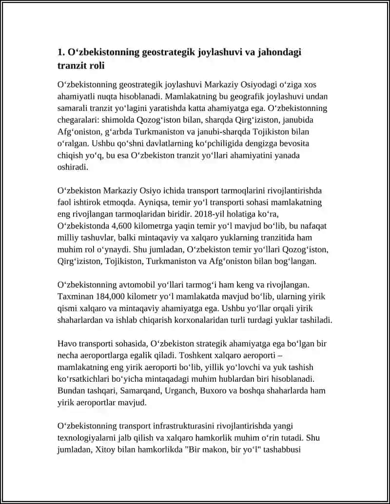 JAHON TRANSPORT TIZIMIDA OʻZBEKISTON TRANSPORTINING ÕRNI 3