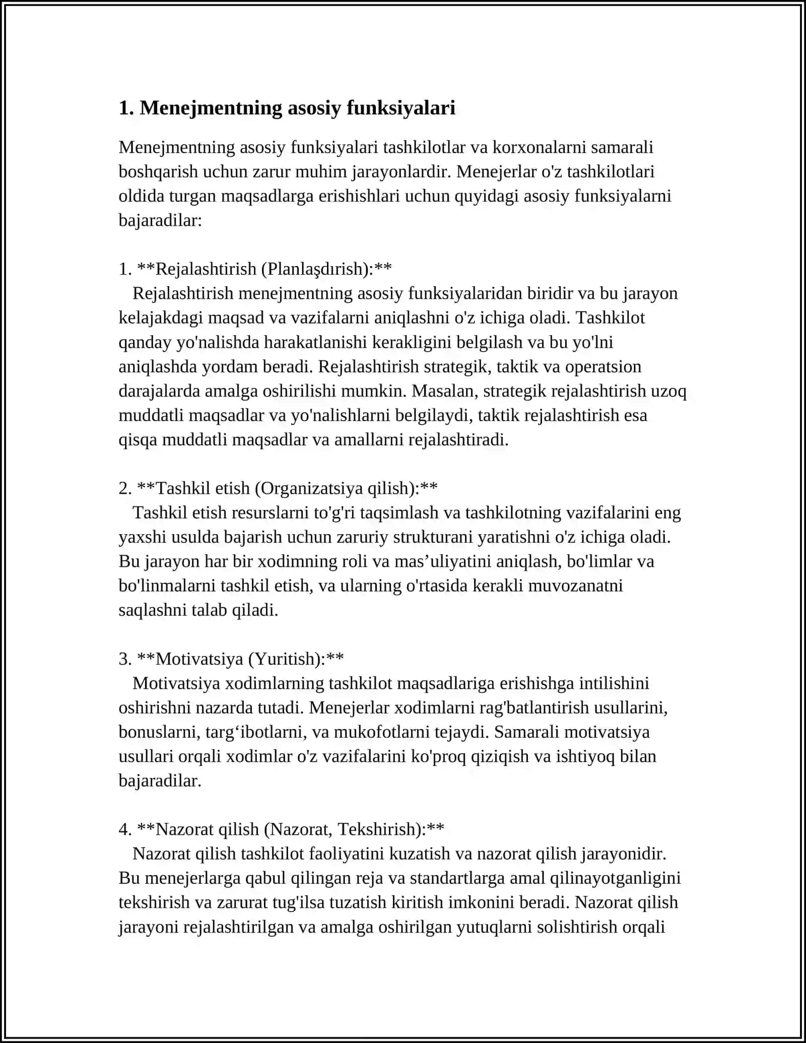 MAVZU: 1. MENEJMENTNING ASOSIY MAKSADLARI. 2. MENEJMENTNING KLASSIK MAKTABI. INSONIY MUNOSABATLAR VA AHLOQ FANLARI MAKTABI. 3. MAQSADNI SHAKLLANTIRISHDA ECHIMLAR KLASSIFIKASISI. 4. O‘ZBEKISTON IQTISODIYOTI YAXLIT IJTIMOIY-IQTISODIY TIZIM SIFATIDA 3