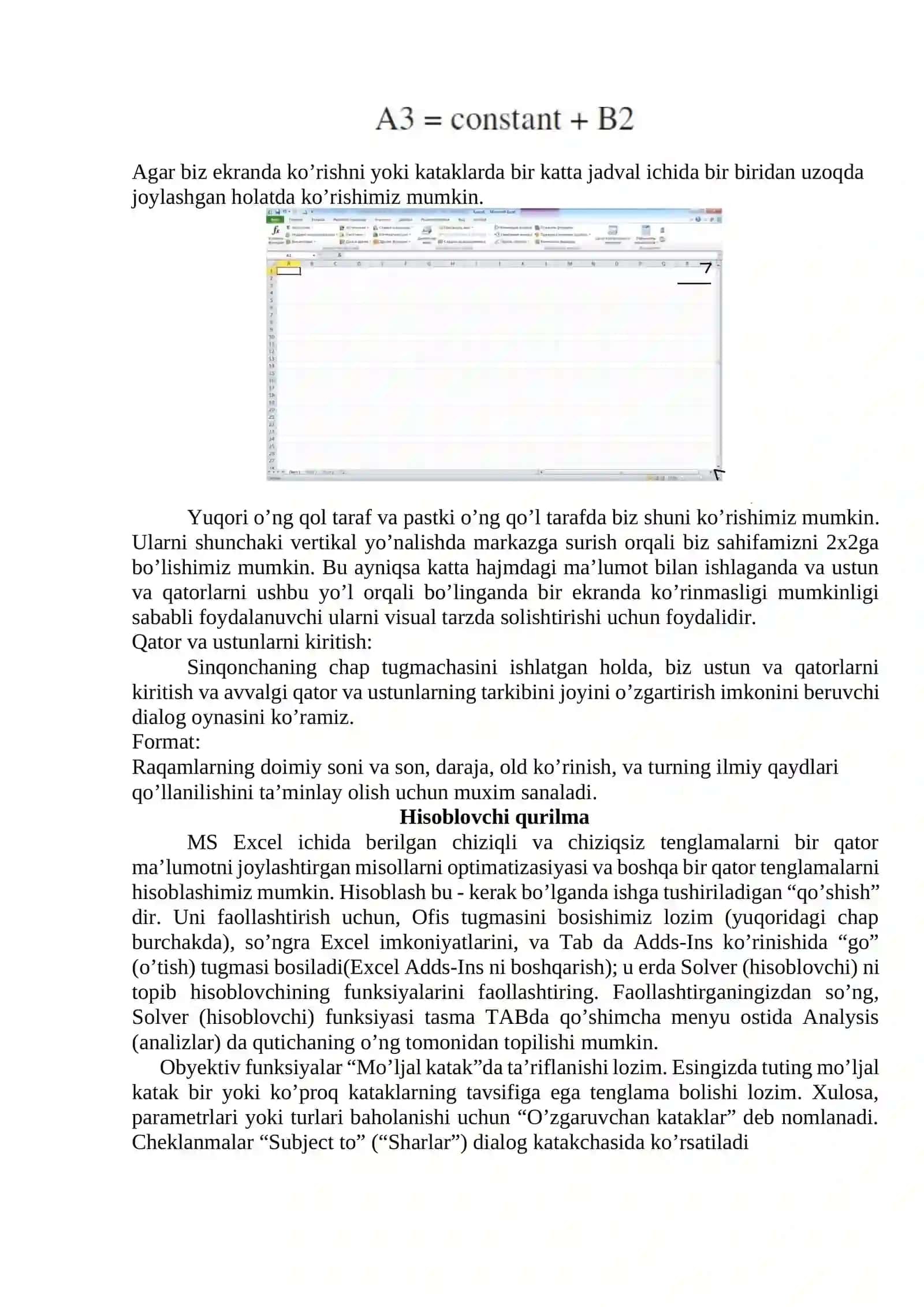 MS Excel elektron jadvali yordamida misollar yechish 3