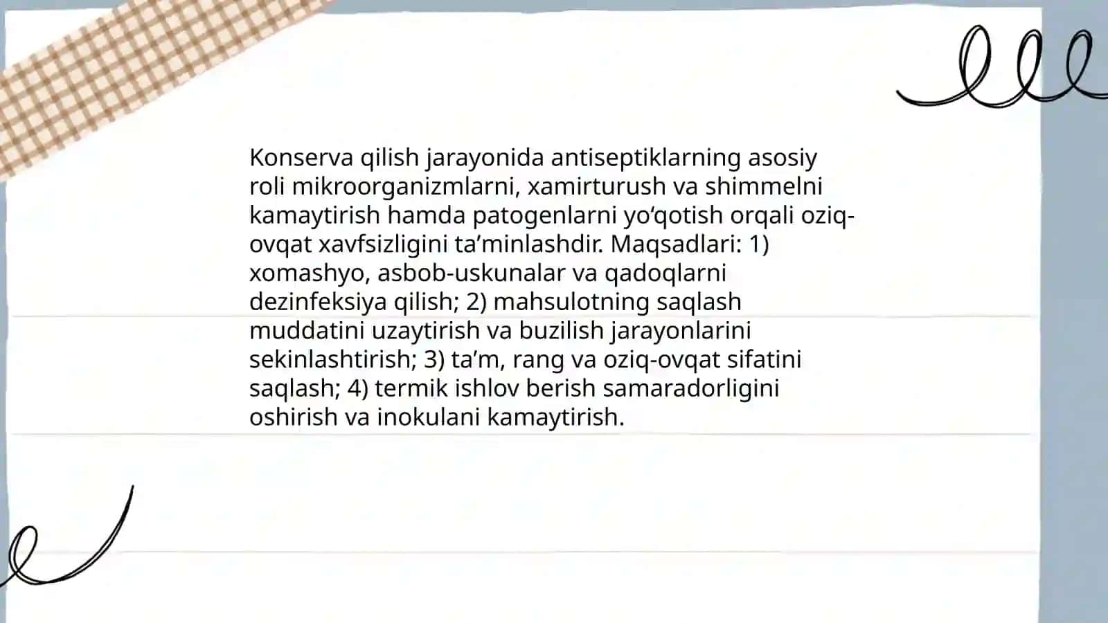 Antiseptiklarning oziq ovqat mahsulotlarini konservatsiya qilishda ishlatish 3