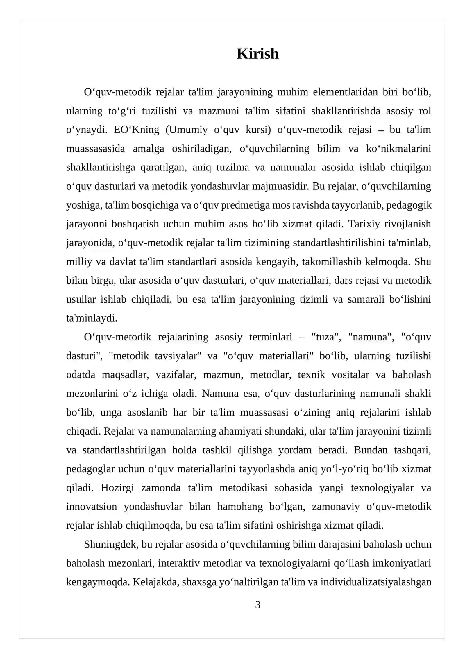 EO‘KNING O‘QUV-METODIK REJASI: TUZILMA VA NAMUNALAR 3