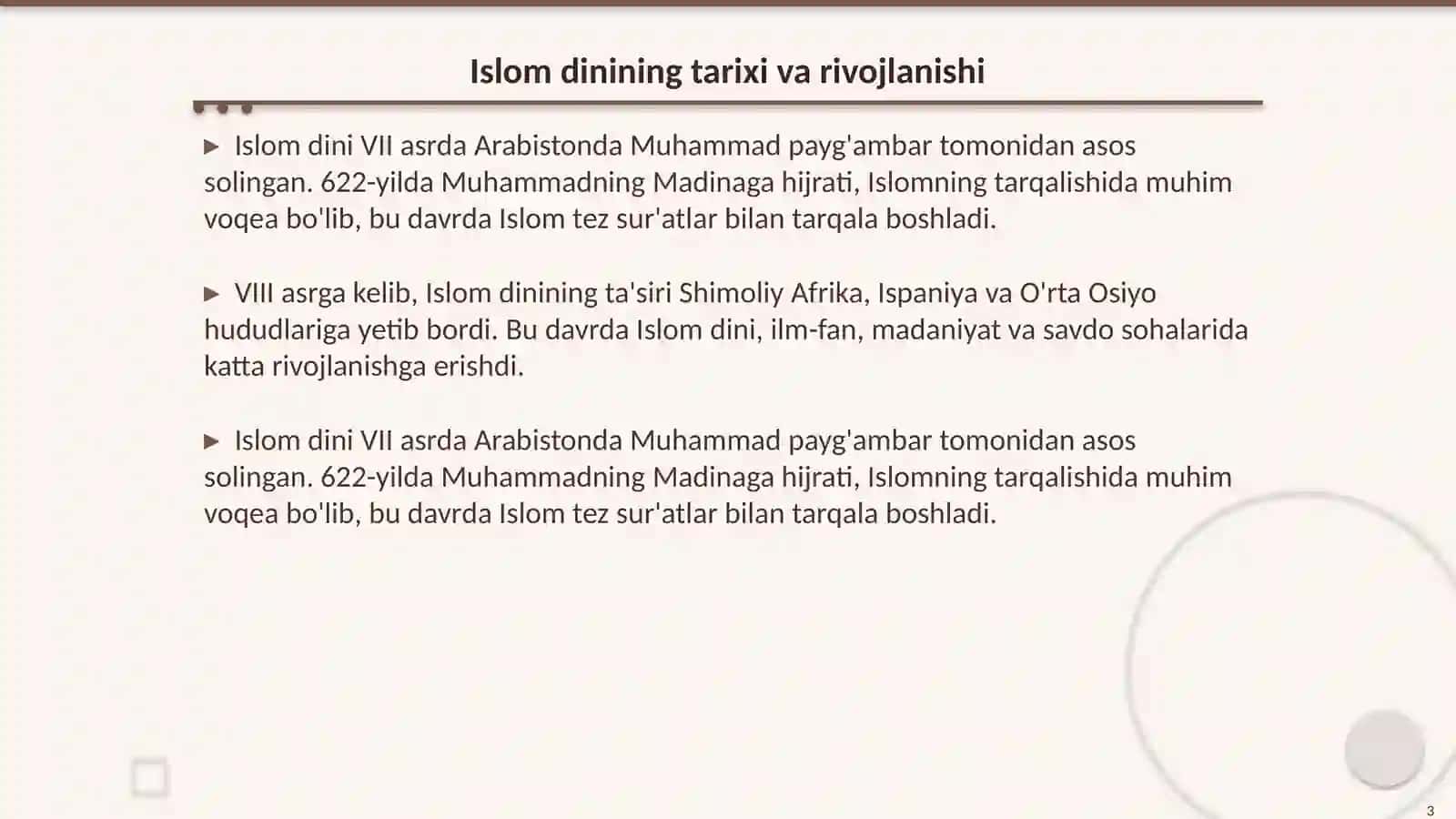 Islom dinining jahon svilizatsiyasidagi õrni 3