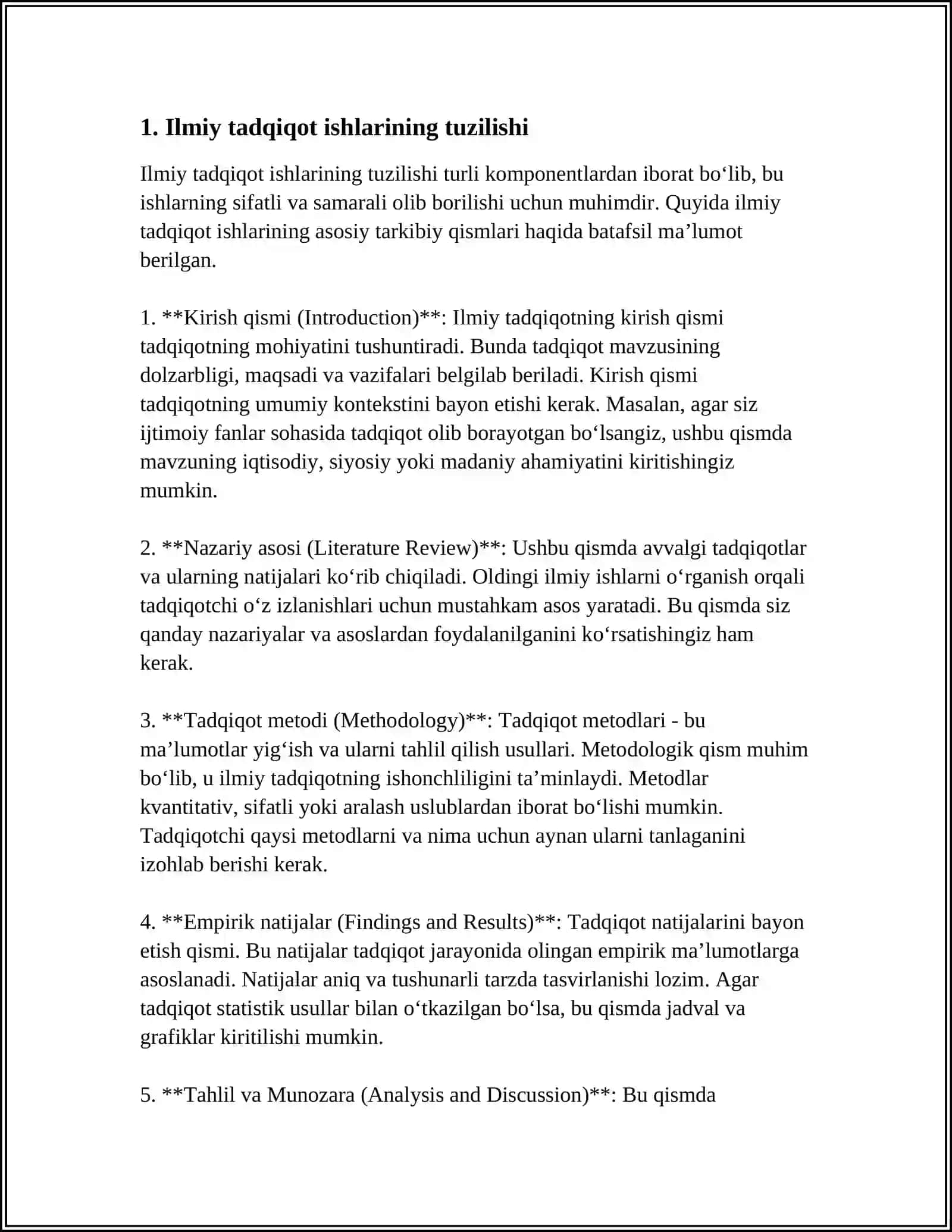 ILMIY TADQIQOT ISHLARINING TARKIBIY QISMLARINI YOZISH VA RASMIYLASHTIRISH YO'LLARI 3