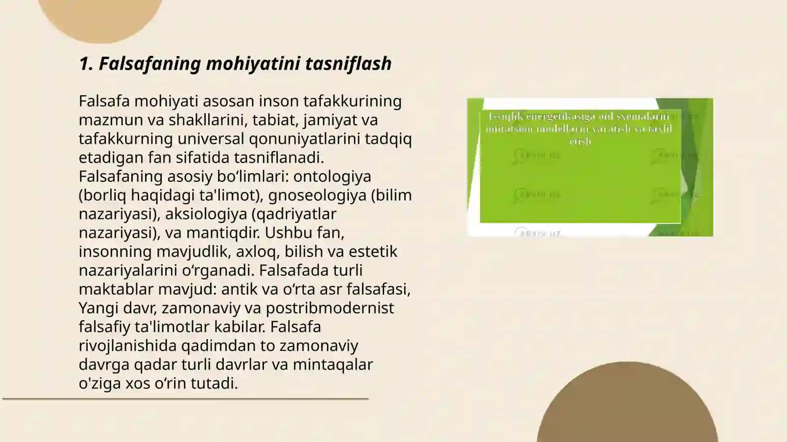Falsafaning mohiyatiga oid Sharq va G'arb mutafakkirlari ta'riflarini tasniflash 3