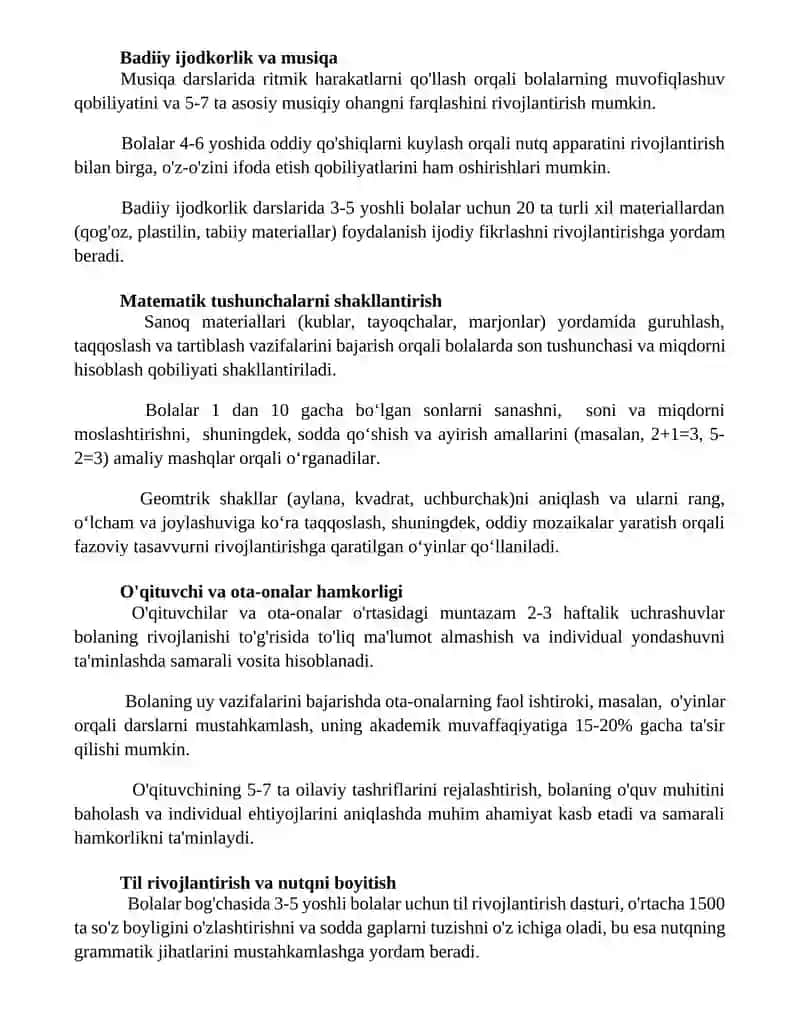 Maktabgacha yoshdagi bolalar o’quv fanining mazmuni va uslublari. 3