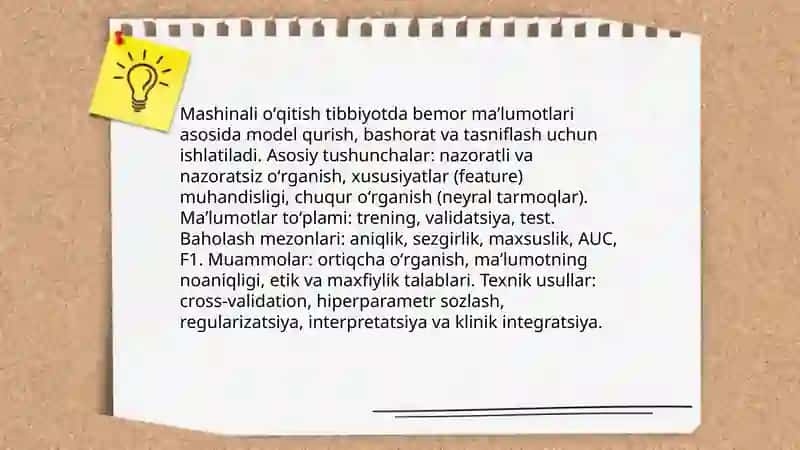 Tibbiyotda sunʼiy intellekt tizimlarida mashinali oʻqitish tushunchasi 3