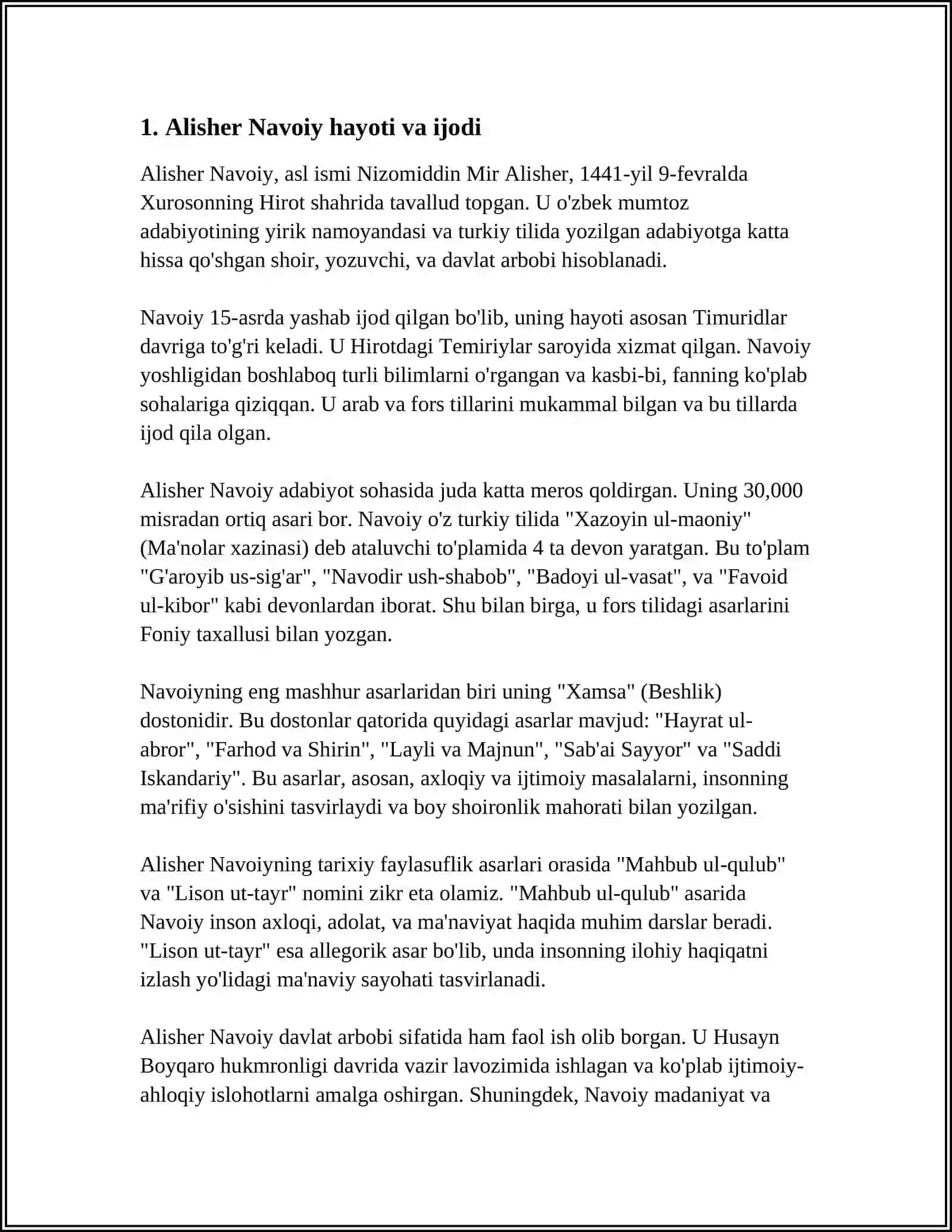 ALISHER NAVOIY RUBOIYLARIDA YOR VA OSHIQ OBRAZLARI TAHLILI FOYDALANILGAN ADABIYOTLAR ROʻYXATI REJA 3