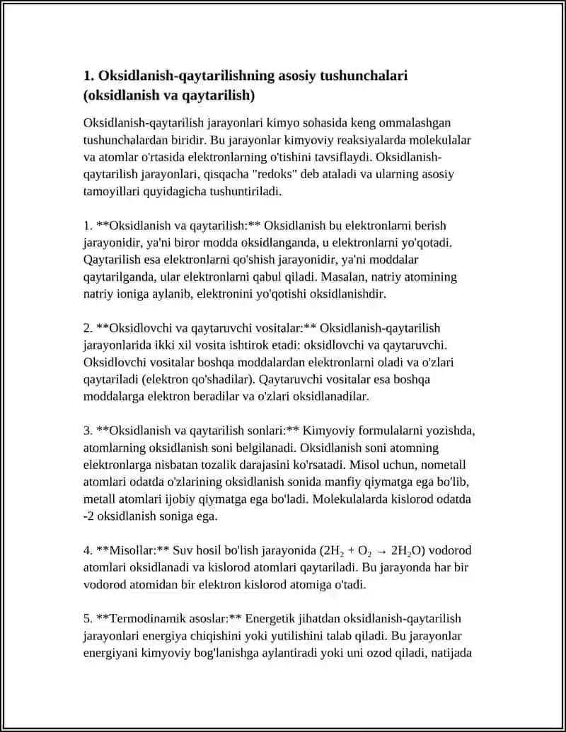 OKSIDLANISH QAYTARISH REAKSIYALARNING TURLARI VA AHAMIYATI 3
