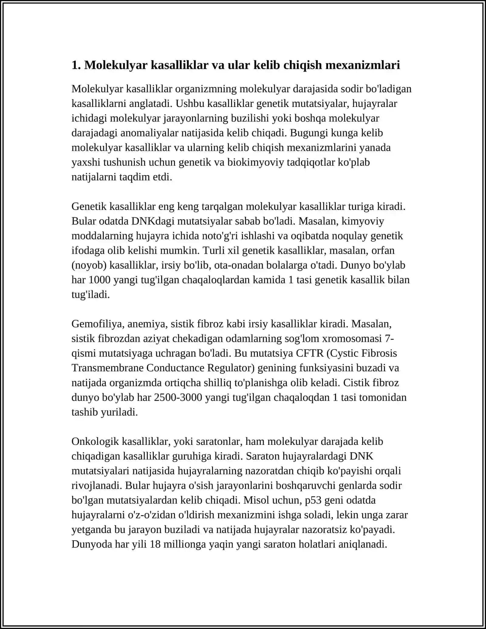MOLEKULYAR KASALLIKLAR VA ULARNING SALBIY OQIBATLARI REFERAT 3