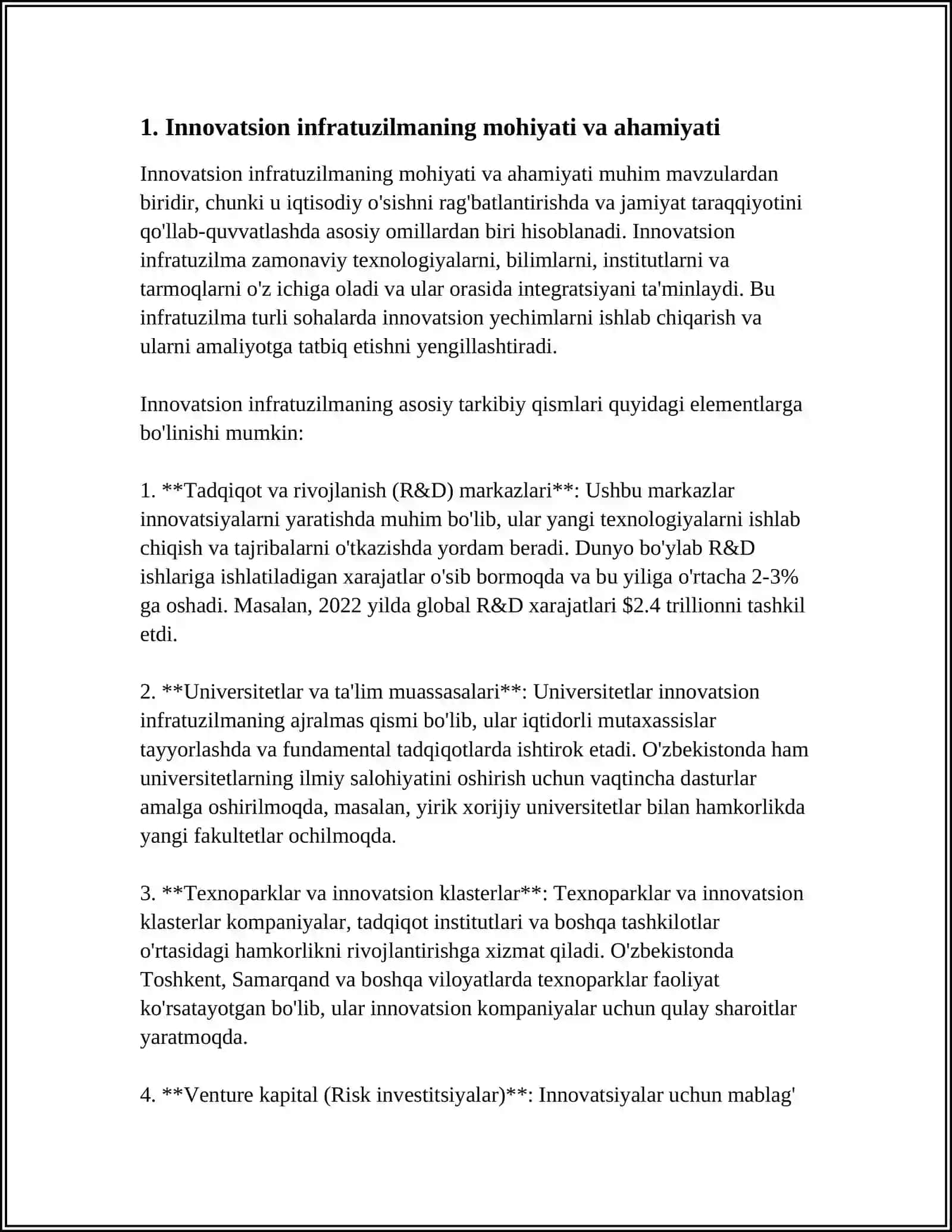 INNAVATSION INFRATUZILMA VA UNING MILLIY IQTISODIYOTDAGI O'RNI 3