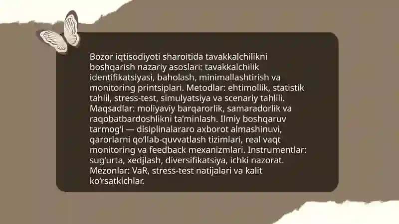 Bozor iqtisodiyoti sharoitida tavakkalchilikni boshqarish ilmiy boshqaruv tarmog‘i 3