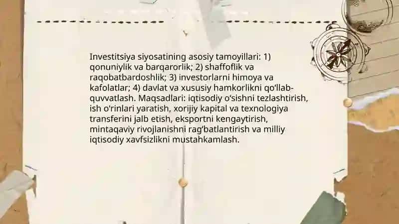 Oʻzbekiston Respublikasi investitsiya siyosati 3