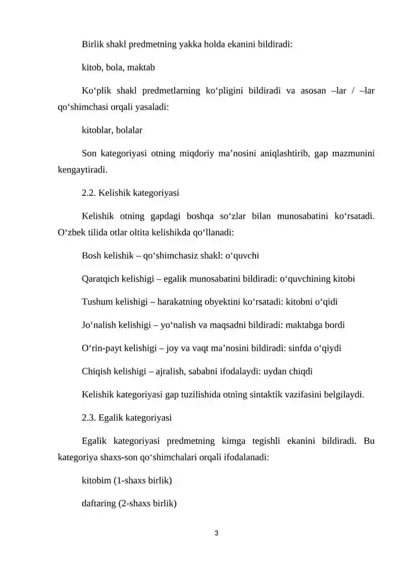 MORFOLOGIK TAHLIL: OT VA FE’LNING GRAMMATIK KATEGORIYALARI 3