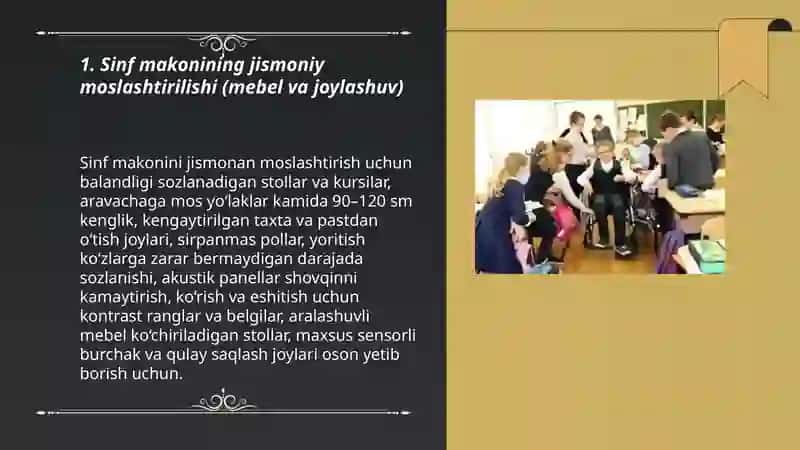 Alohida ta'lim ehtiyojlari bo'lgan bolani samarali inklyuziyasi uchun ichki sharoitlar 3