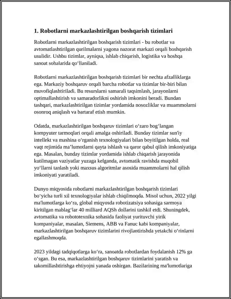 Robotlarni markazlashtirilgan boshqarish tizimlari 3