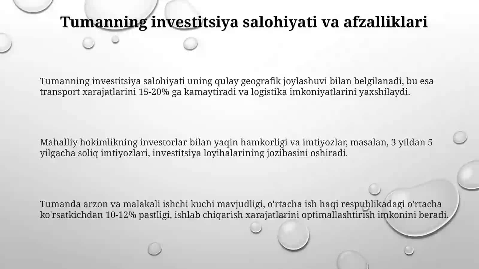 Oʻzbekiston tumaniga jalp etilgan investitslar 3