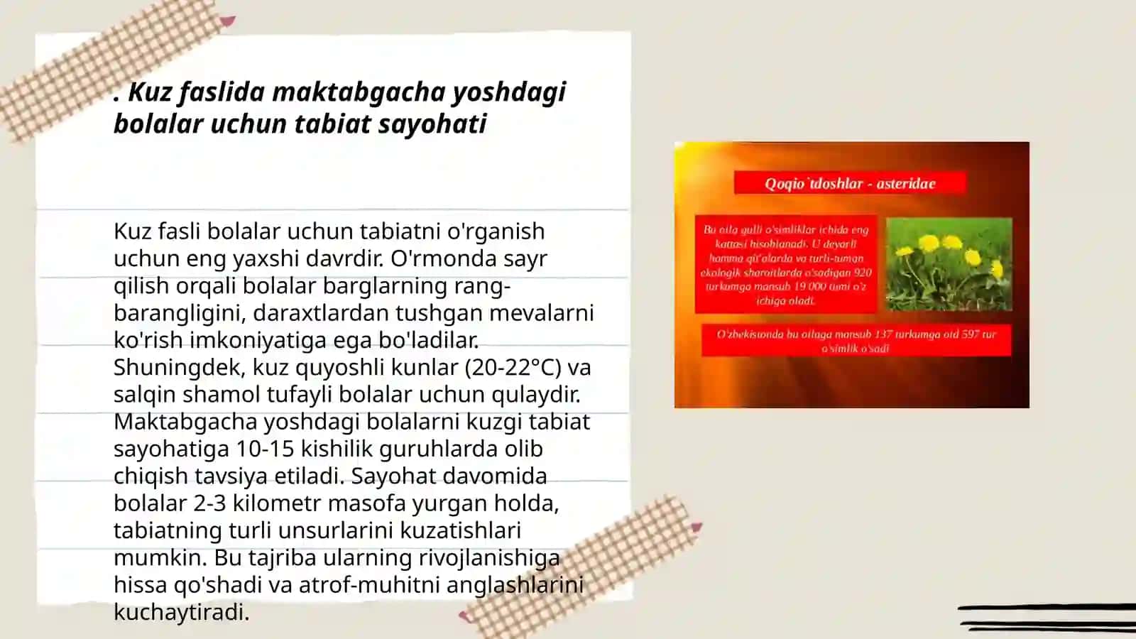 Turli fasllarida turli yosh guruhlarida tabiatga ekskursiyani loyihalashtirish 3