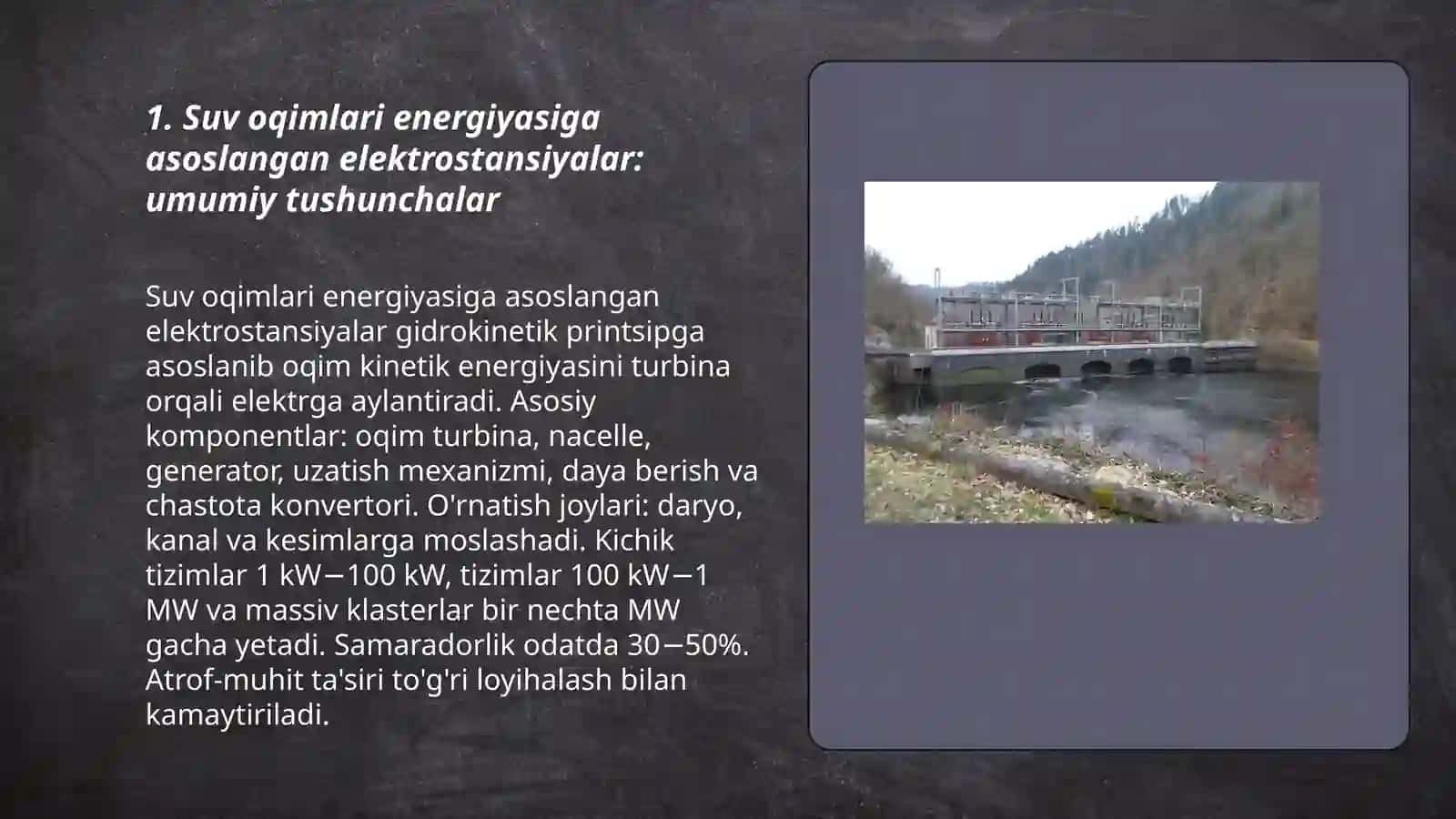 Suv oqimlari energiyasiga asoslangan elektrostansiyalar 3