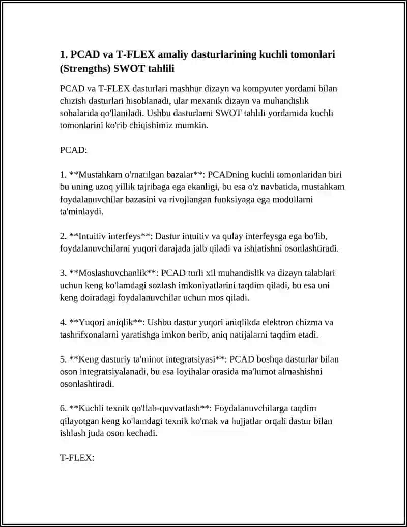 PCAD va T-FLEX AMALIY DASTURLARI SWOT TAXLILINI AMALGA OSHIRING 3