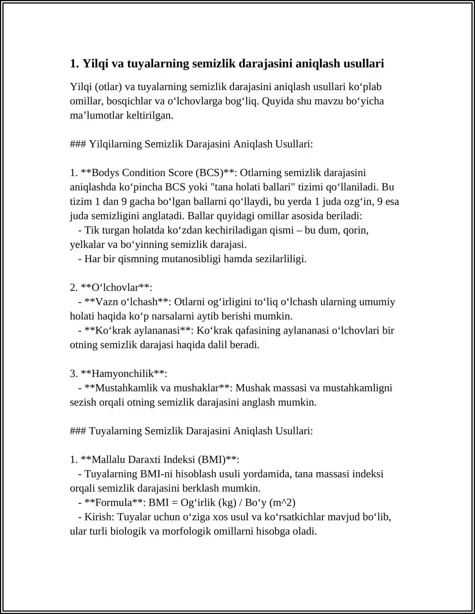 Yilqi va Tuyalarning Semizlik Darajasini Aniqlash Texnologiyasi 3