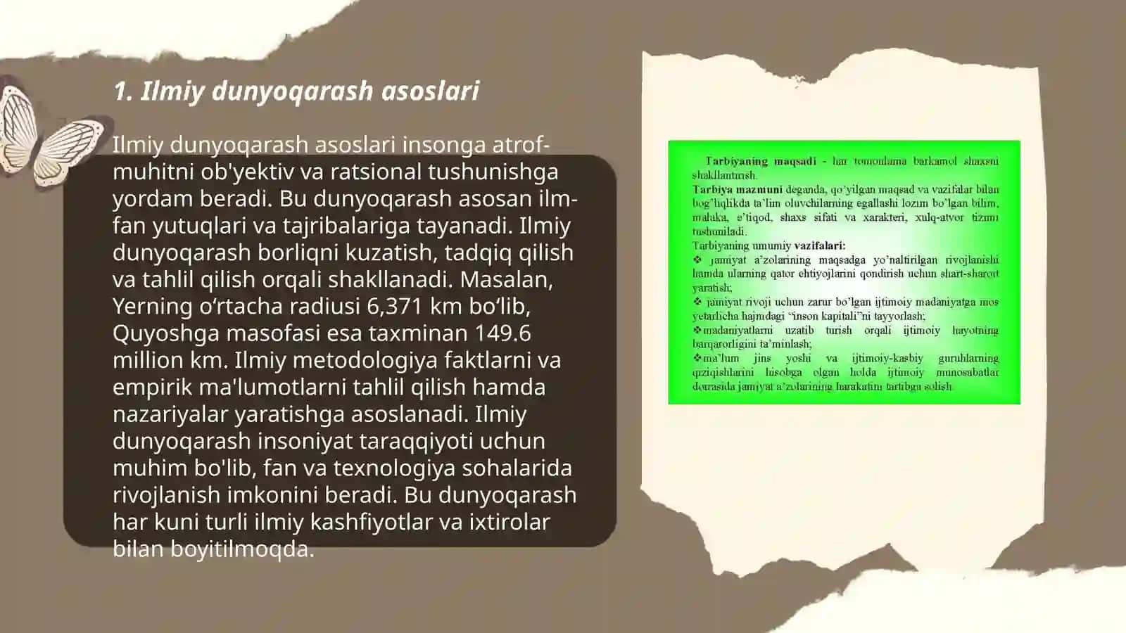Tarbiyaning umumiy metodlari.Oʻquvchilarning ilmiy dunyoqarashini shakllantirish 3