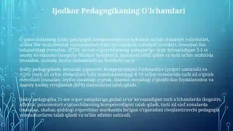 O'qituvchilarning ijodiy pedagogik kompetensiyasini baholash 3