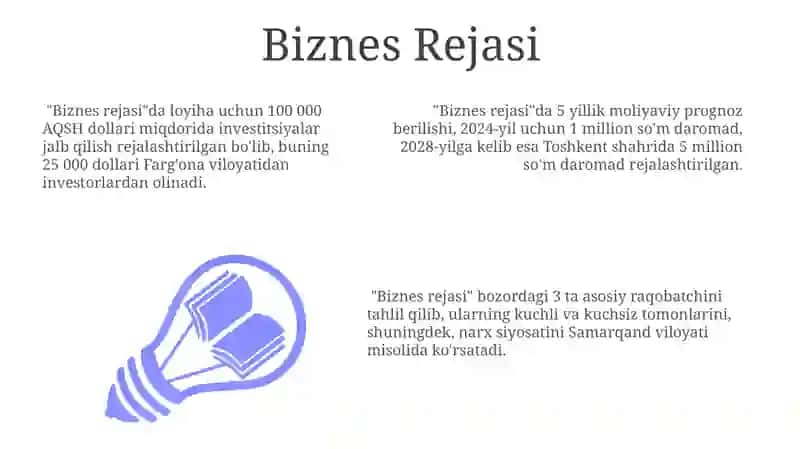 Kichik biznesni tashkil qilish loyiha slayd 3
