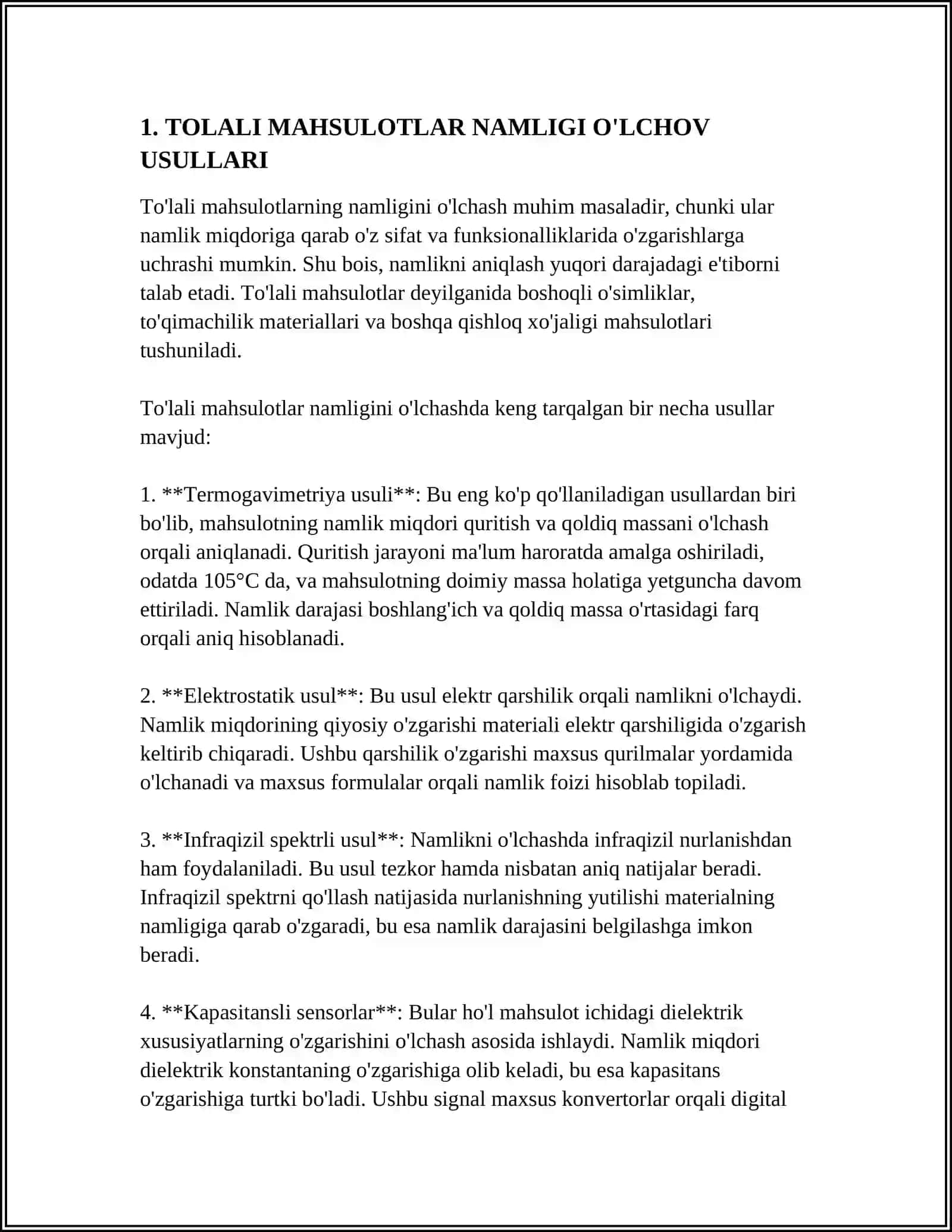 MT2- TOLALI MAHSULOTLAR NAMLIGINI QURITISH JAVONLARIDA ANIQLASH 3