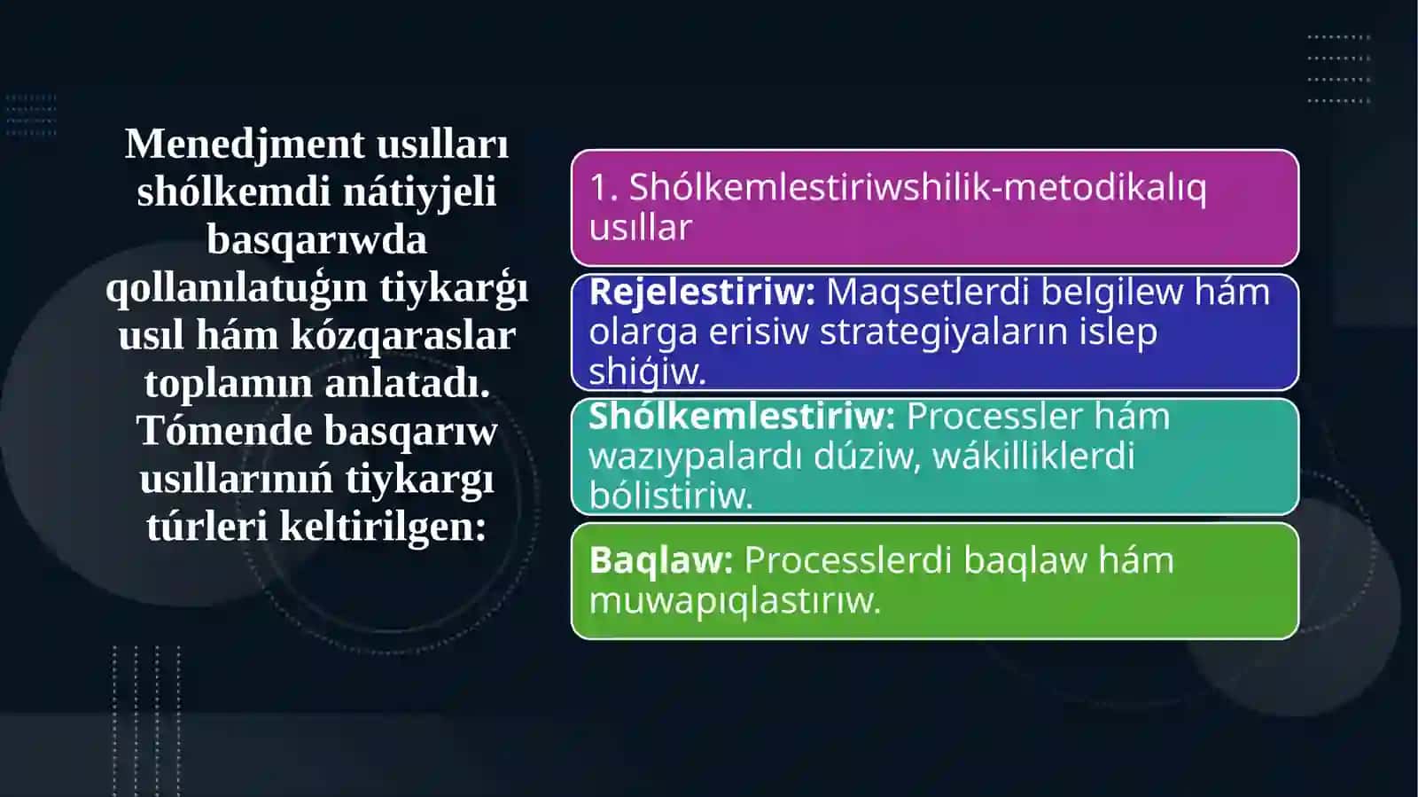 Menejment usılları hám usıllardı islep shıǵarıw ónimdarlıǵı tásiri 3