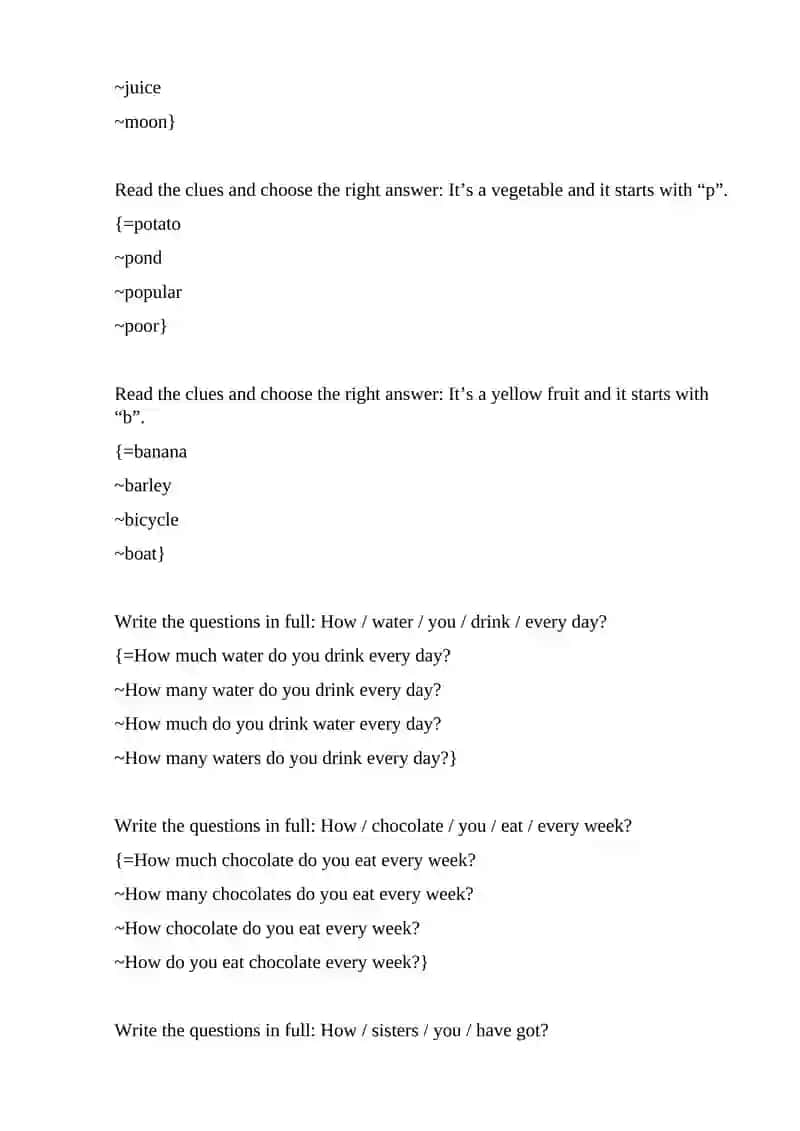 Match the word to its meaning: a menu 3