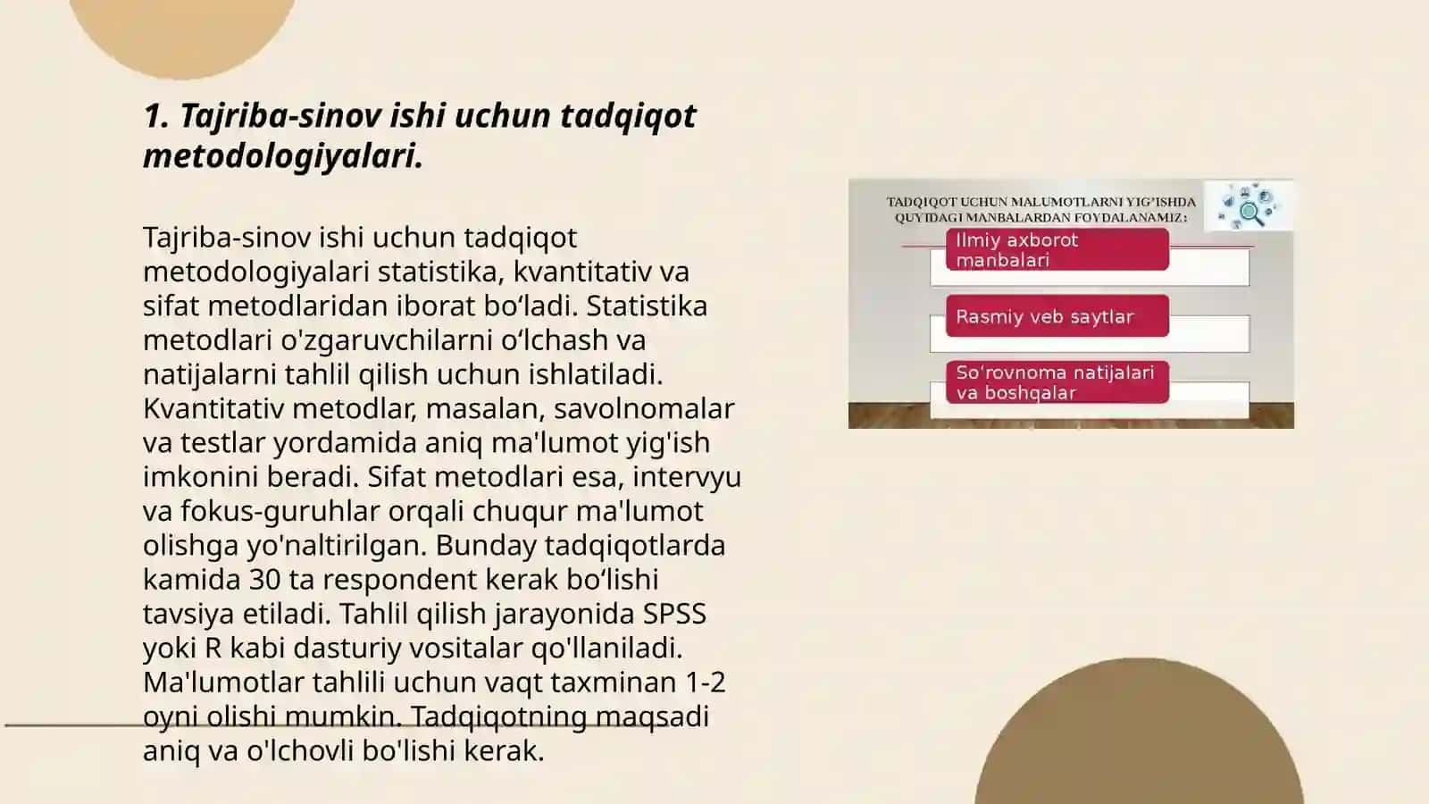 Tajriba-sinov ishi uchun tadqiqot metodologiyalari 3