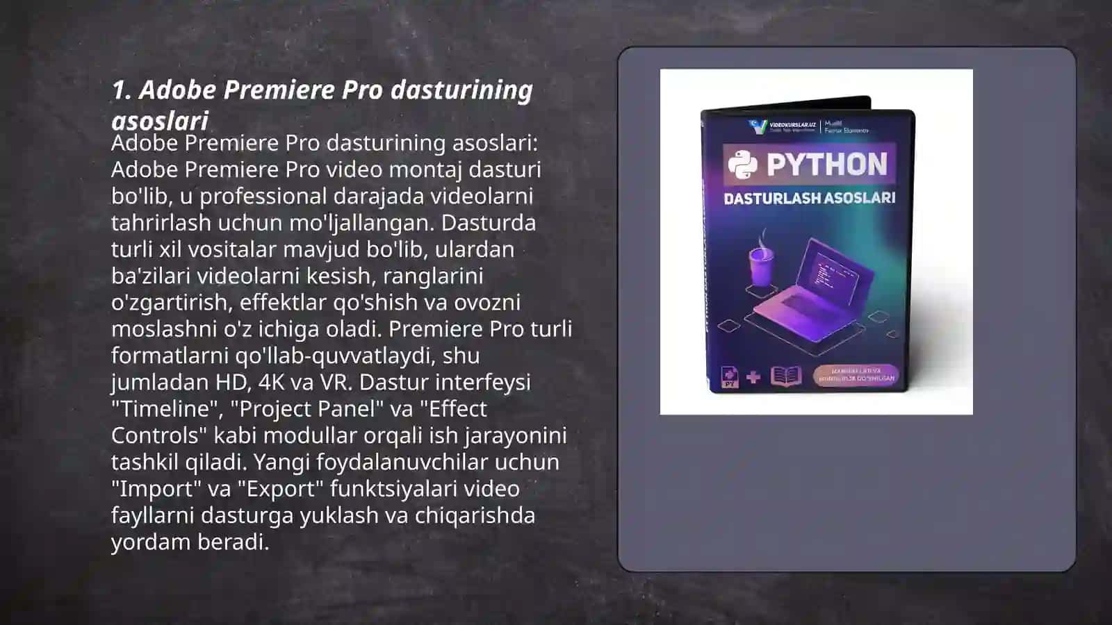 Adobe Premiere Pro video koʻrinishdagi malumotlarni qayta ishlash dasturi 3