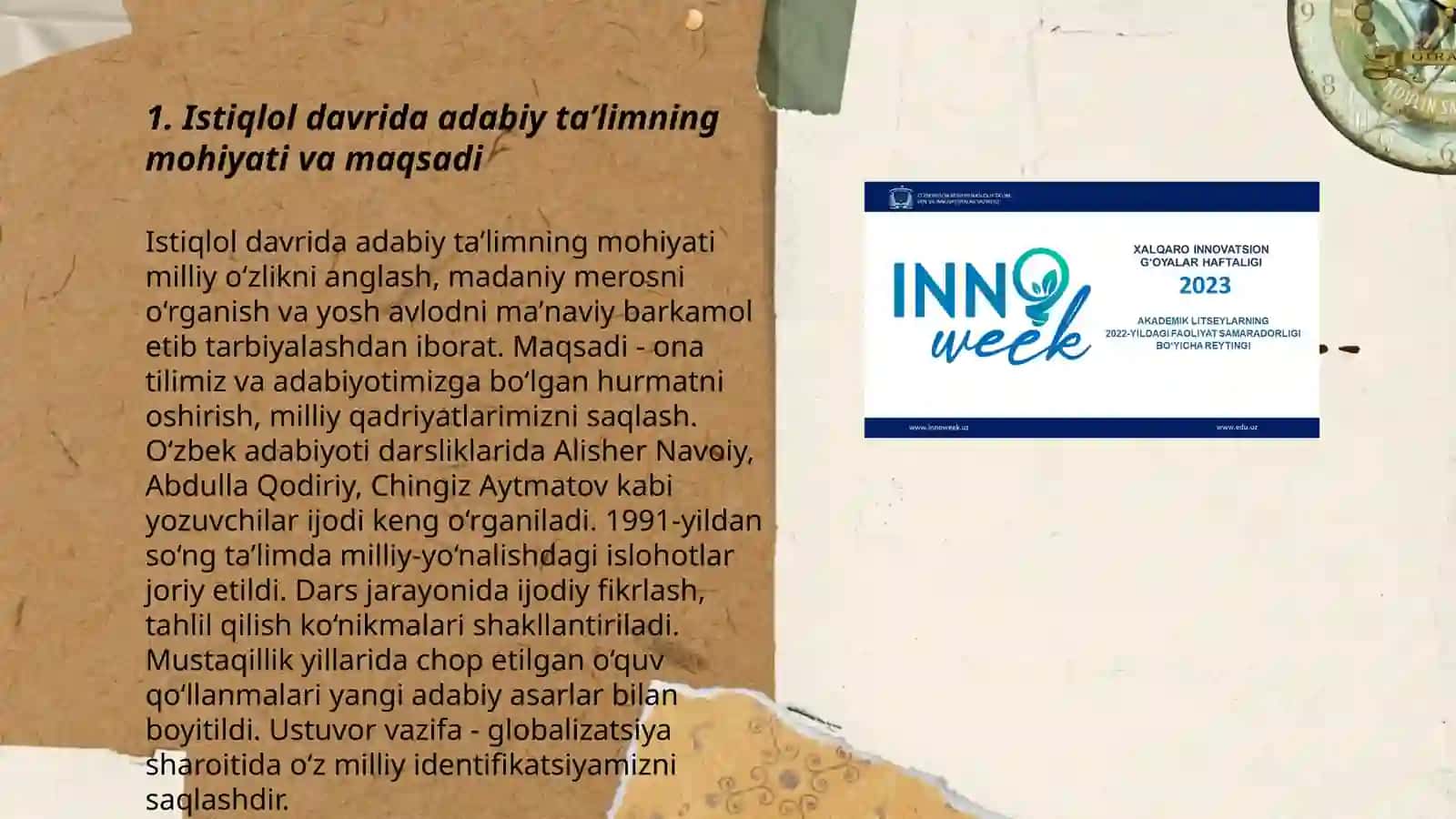 Istiqlol davrida oʻrta maktab, akademik litseylarda adabiy ta'lim usulini va mazmunining yangilanishi 3
