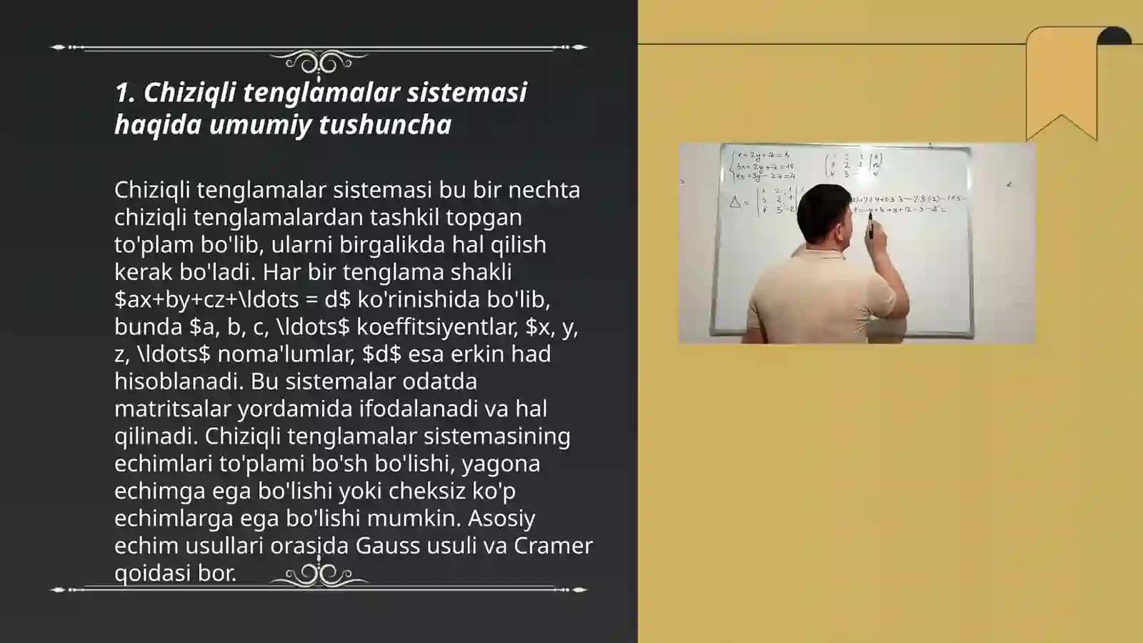 Chiziqli tenglamalar sistemasi va uning yechimi tushunchasi 3