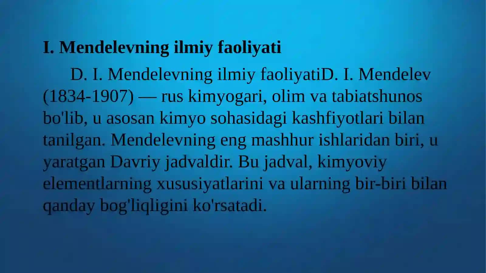 D.I. MENDELEVNING DAVRIY SISTEMASI. RADIOAKTIVLIK 3