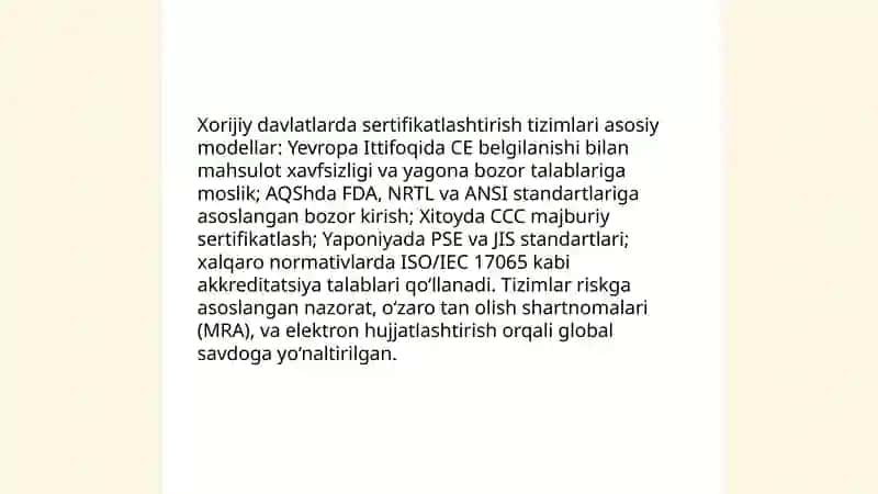Xorijiy davlatlarda sertifikatlashtirish tizimlari: umumiy ko‘rinish 3