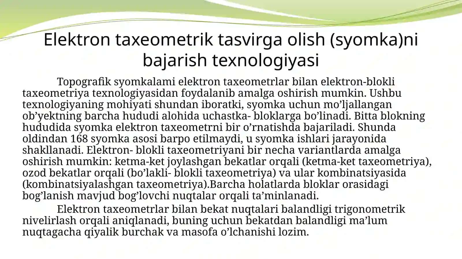 Elektron taxeometrik tasvirga olish (syomka)nibajarishtexnologiyasi 3