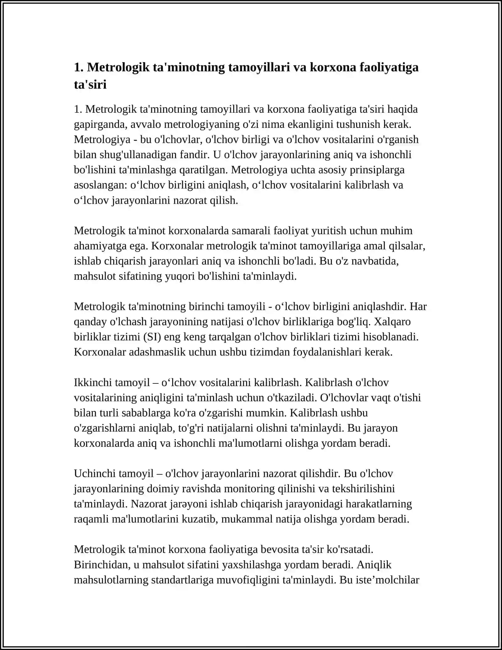 MUSTAQIL ISH: METORLOGIK TA'MINOT BO'YICHA TURLI SOHALARDA, KORXONA VA TASHKILOTLARDAGI ISH FAOLYATINI ORGANISH 3
