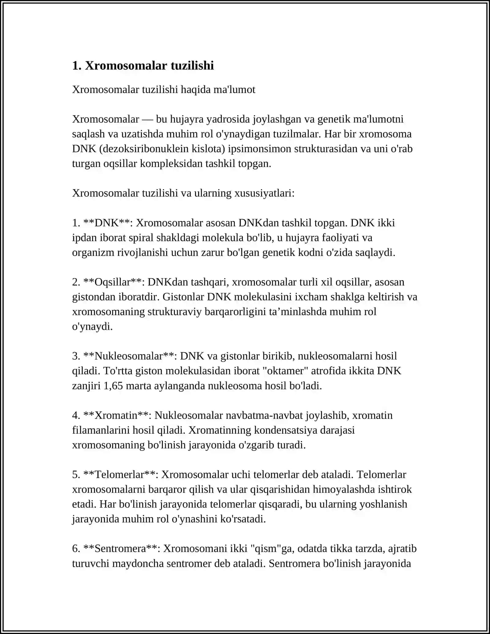XROMOSOMA. XROMOSOMALARNING MOLEKULYAR TUZILISHI 3