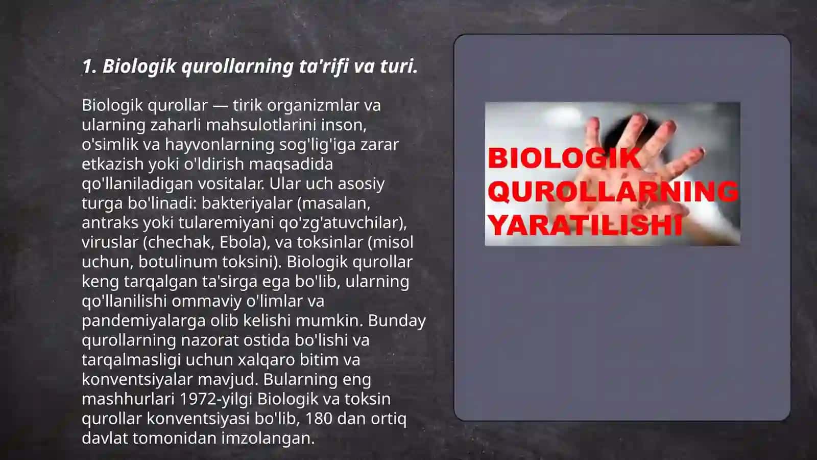 Biologik qurole va uning boshqa turdagi qurollardan farqi 3