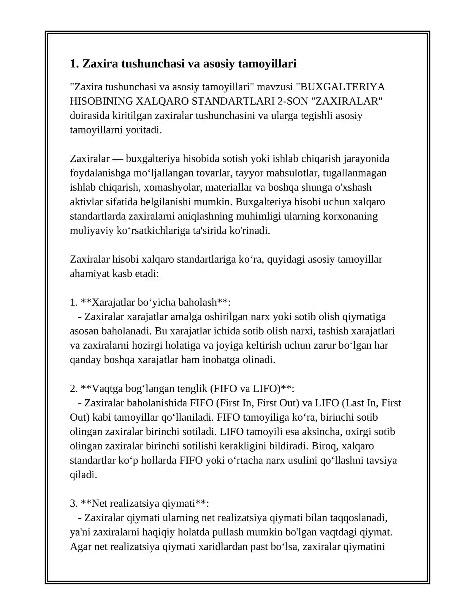 BUXGALTERIYA HISOBINING XALQARO STANDARTLARI 2- SON "ZAXIRALAR" 3