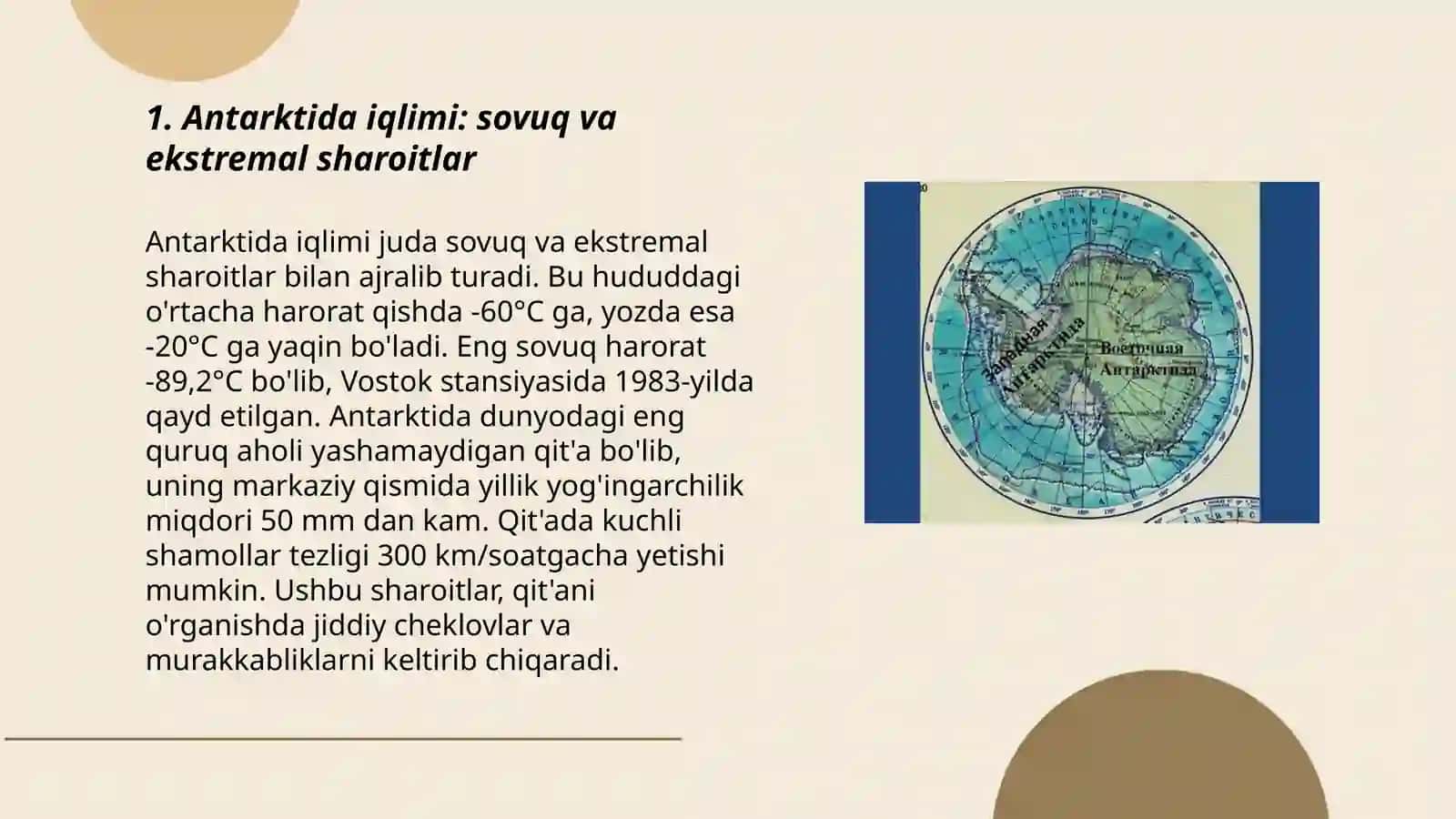 Antarktida materigi iqlimi, o‘simlik va hayvonot dunyosining o‘ziga xosligi 3