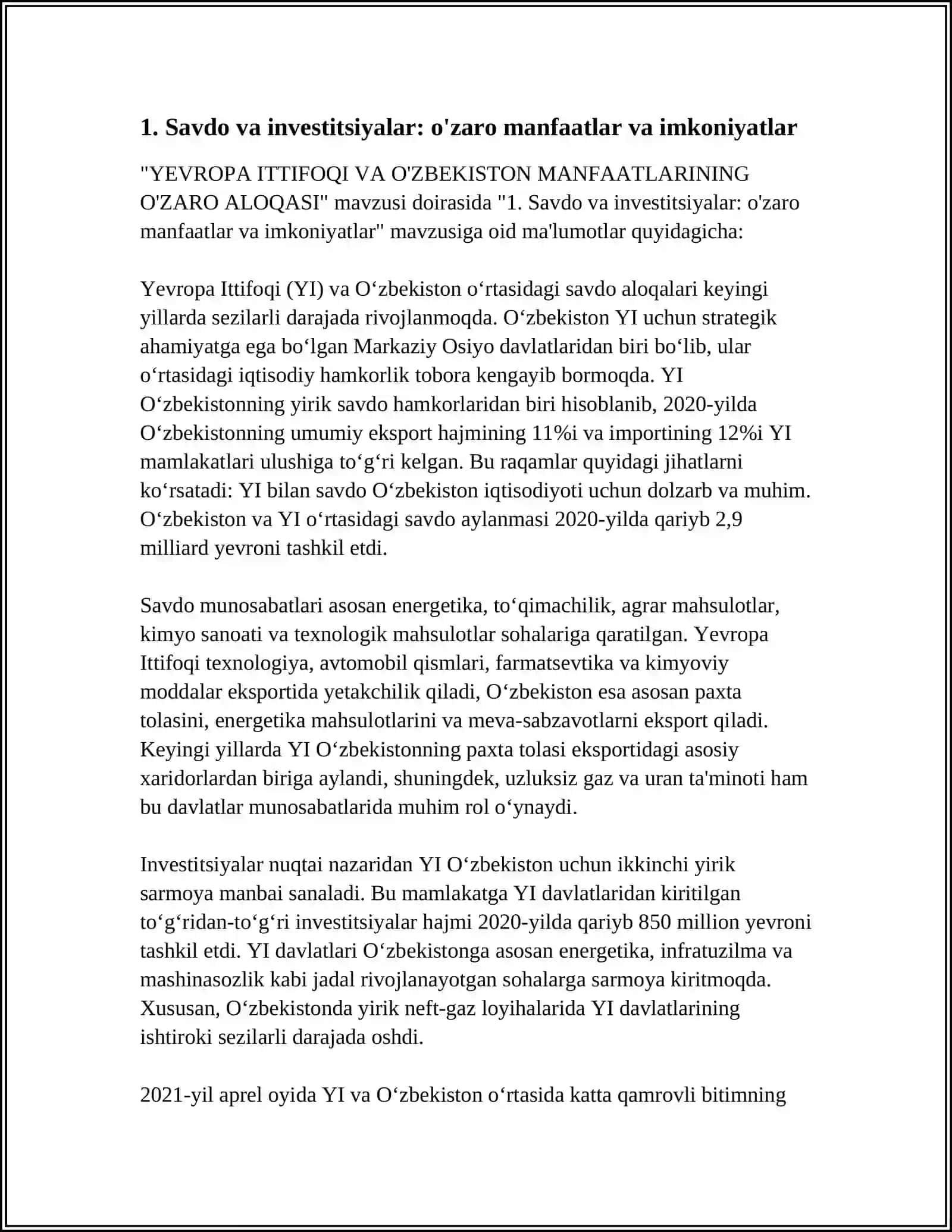 YEVROPA ITTIFOQI VA O'ZBEKISTON MANFAATLARINING O'ZARO ALOQASI 3