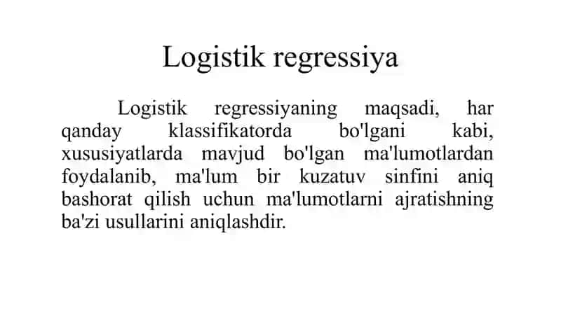 Mashinalio‘qitish usullari va algoritmlari. Regressiya va klassifikatsiya 3