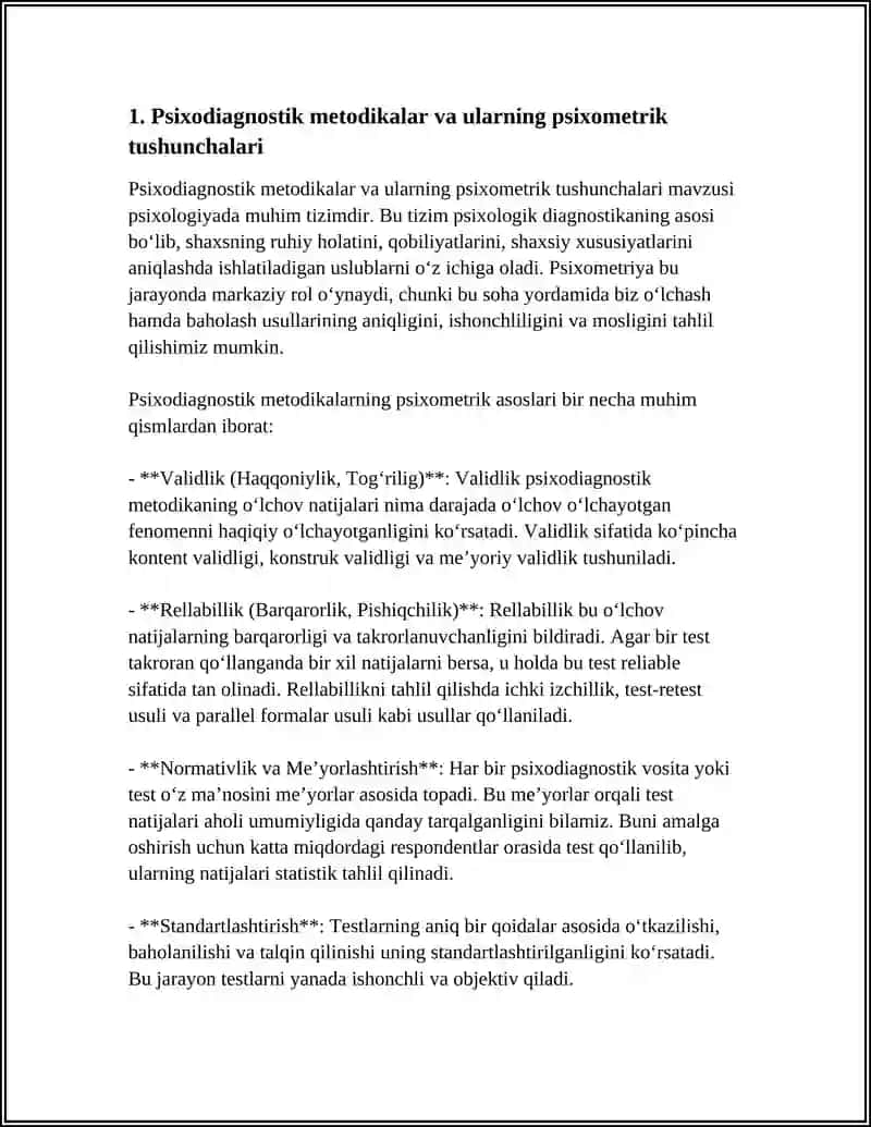 PSIXODIOGNOSTIK METODIKALARNING PSIXOMETRIK ASOSLARI 3