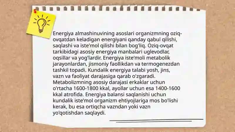 Organizmda energiya almashinuvining boshqarilishi 3