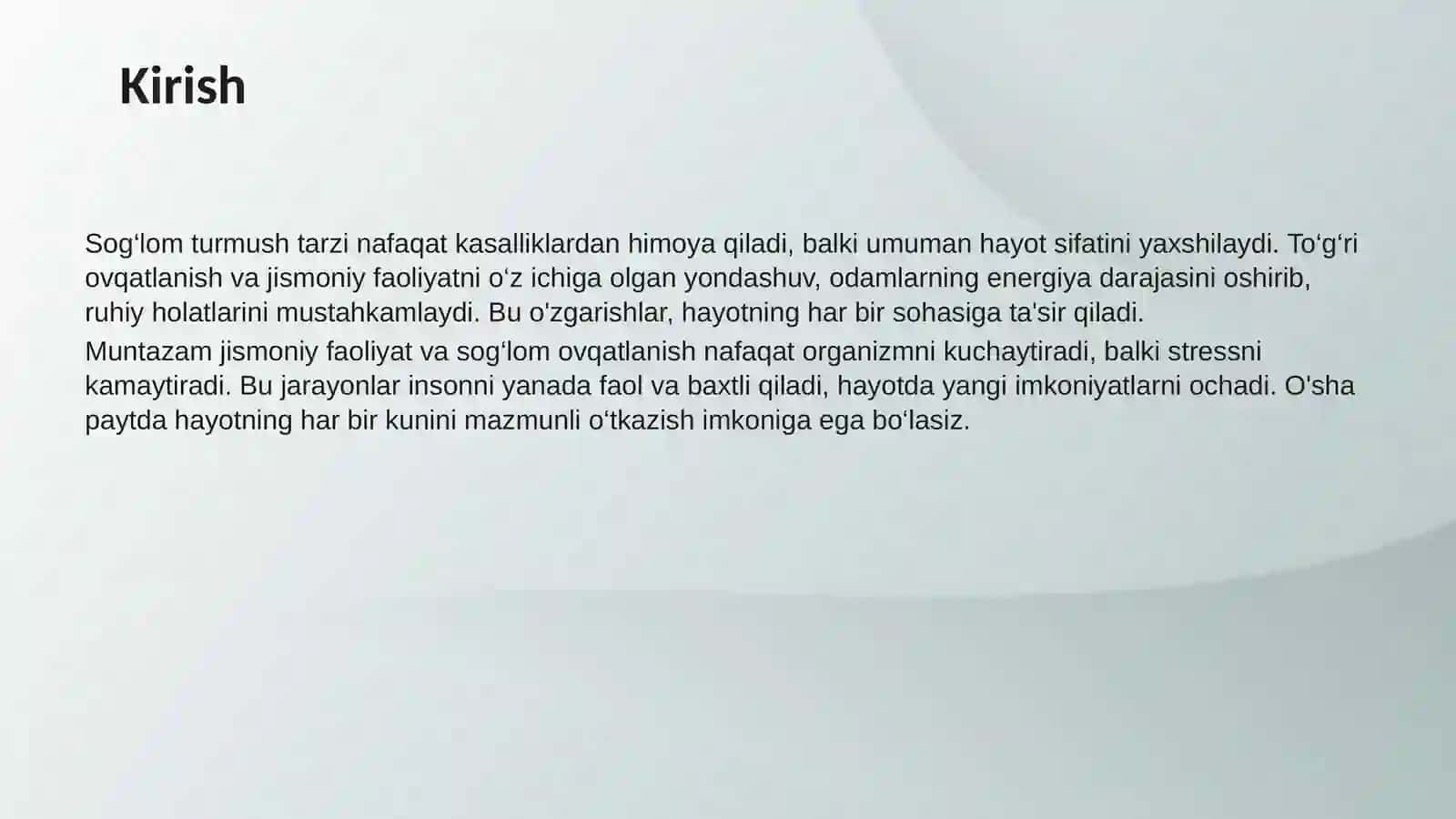 Sog‘lom turmush tarzi: To‘g‘ri ovqatlanish va sportning foydasi. 3