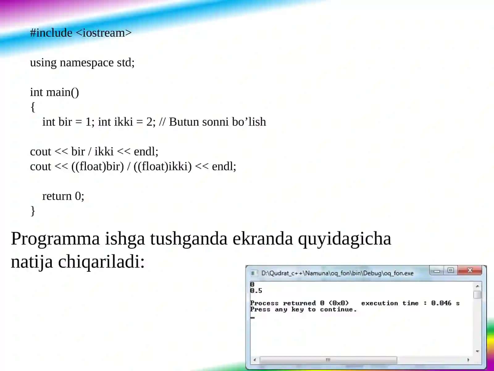 C++ da asosiyma’lumot turlari 3